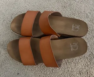 New Directions Two-Strap Tan Slide Sandals thumbnail 1