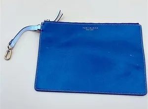 Tory Burch Navy Large Zip Pouch Leather Wristlet Zip Clutch thumbnail 1