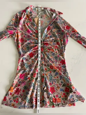 Natural Life Carina Mesh Top Floral Wildflower Ruched Button Down thumbnail 6