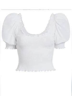 HILL HOUSE The Nap Top White Smocked Cropped Short Puff Sleeve XS NEW thumbnail 4