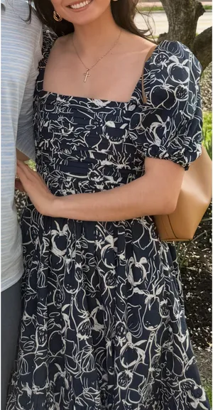 Abercrombie Emerson Poplin Puff Sleeve Midi Dress Navy thumbnail 2
