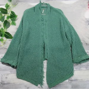 FREE PEOPLE I’ll Be Around Silk Blend Green Knit Oversized Cardigan Size Medium thumbnail 3