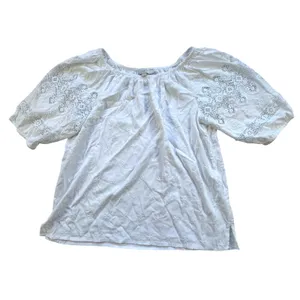 LOFT White Eyelet Crochet Lace Peasant Blouse Womens Small Scoop Neck Top Stars thumbnail 8