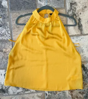 Express Yellow Halter Neck Satin-Look Tank Top thumbnail 1