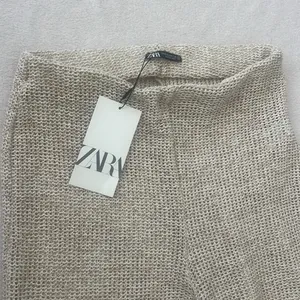 Zara NWT Beige Textured Bouclé Wide Leg Pants Size M thumbnail 6