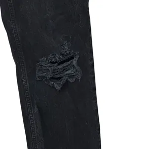ZARA‎ Black Rigid Denim High Rise Ripped Distressed Wide Leg Full Length Jeans 4 thumbnail 6