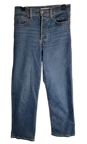 Levi's Women's Ribcage Straight Ankle Blue Denim Jeans Size 28 Buttonfly boho thumbnail 1
