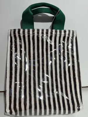 NWOT Anthropologie Coated Terry North South Small Tote Black, White & Green thumbnail 4