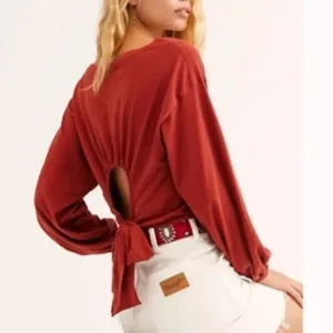Free People Top XS We The Free Rust Orange Open Back Tie Balloon Sleeve thumbnail 2