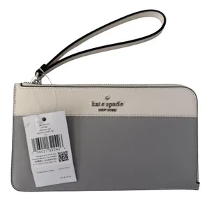 Kate Spade Colorblock Saffiano Leather Medium L-Zip Wristlet Grey White‎ DEFECT thumbnail 1