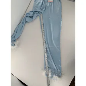 Nasty Gal Something Blue Bridal Pajama Set US 4 Baby Blue Feather Trim NWT thumbnail 6