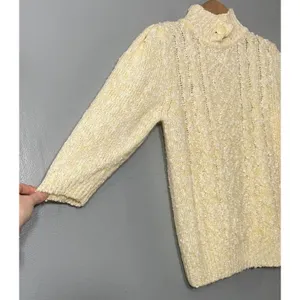 Vintage Butter Yellow Fits Size Small Sweater Cottage Boucle Knit Romantic Boho thumbnail 3