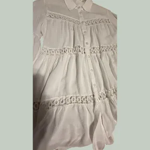 Boho White Tiered Button‎ Down Tunic Crochet Lace Bell Sleeve Top thumbnail 14