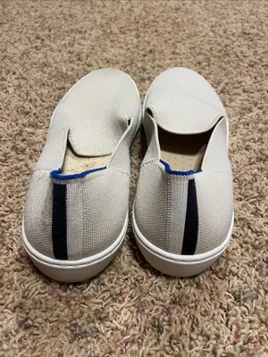 Rothy's Cream Knit Slip-On Loafers with Blue Heel Trim thumbnail 3