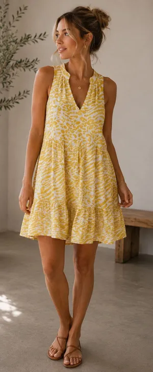 Nation LTD Yellow Animal Print Cotton Mini Dress Womens XS Casual Summer Beachy thumbnail 1