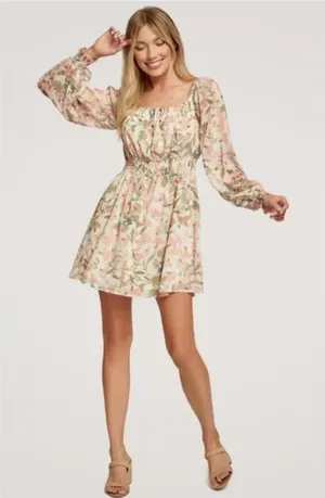Lost & Wander Wildflowers Mini‎ Dress Neutral Pink Floral S $98 thumbnail 1