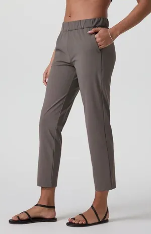 Vuori Miles Ankle Pants Women XS Chia Brown Tapered Joggers Zip Pocket Travel thumbnail 1