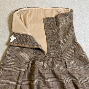 Kirious Plaid Mini Dress Women's XL Brown Strapless Pleated Smocked Preppy‎ EUC thumbnail 4