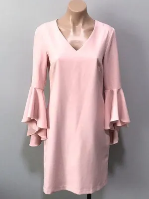 Roz & Ali Pink Waterfall Trumpet Bell Sleeve Dress thumbnail 1