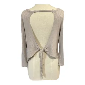 West Of Melrose Gray Open Back Long Sleeve Knit Top thumbnail 4