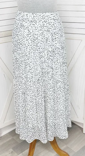 WD.NY Pleated Polka Dot Maxi Skirt White Black Small Long Chiffon Elastic Waist thumbnail 1