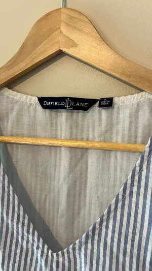 Duffield Lane Blue White Stripe Seersucker Ruffle Tiered Mini Dress Size Small S thumbnail 5