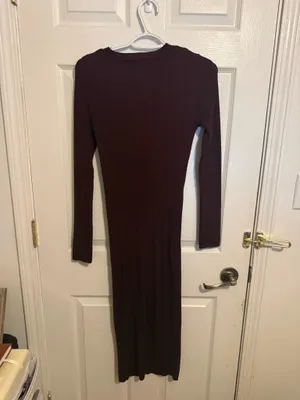 Pink Rose Burgundy Ribbed Cutout Long-Sleeve Maxi Dress Size Medium thumbnail 3