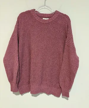 American Eagle Oversized Crew Neck Long Sleeved Waffle Knit‎ Sweater pink large thumbnail 1