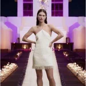 NWT Jason Wu Ivory Tweed Textured Pearl Fringe Mini Dress Size Small thumbnail 3