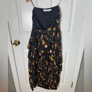 ASTR The Label Plisse Asymmetric Tiered Ruffle Strapless Midi Dress L thumbnail 6