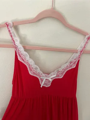 Dolls Kill Avid love ❤️ red white lace trim babydoll nighty mini slip dress S thumbnail 4