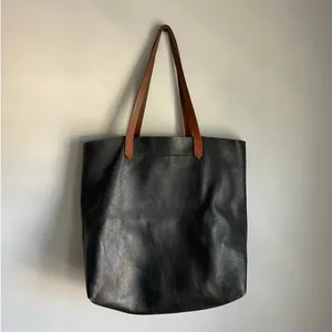 Madewell Leather Tote‎ Bag Monogrammed ALB Black Brown Work Office thumbnail 3