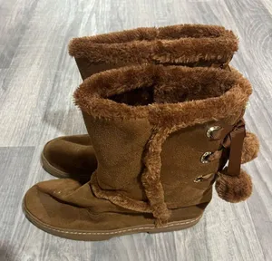 No Brand, Generic of Ugg Boots; Tan with Criss cross Bow with Pom Poms 9 Women’s thumbnail 2