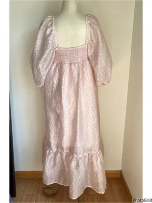 Anthropologie Pink Textured Puff Sleeve Dress Small thumbnail 3
