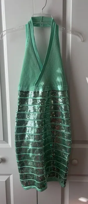 Wow Couture Mint Green Halter Sequin Bodycon Dress Size Small Mermaidcore thumbnail 1