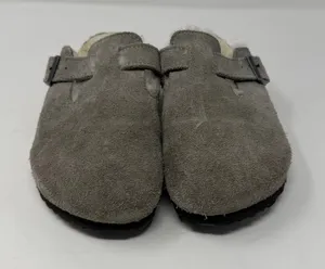Birkenstock Boston Shearling Clogs Stone Coin Gray Suede Women Size 38 thumbnail 1