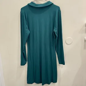 Abercrombie & Fitch Emerald Green Ribbed Ruched Long Sleeve Mini Shirt Dress XL thumbnail 2