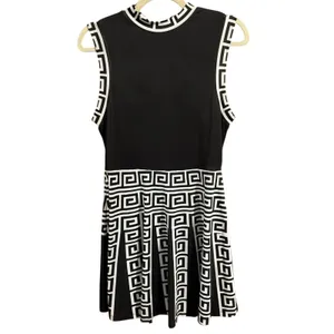 Black & White Greek Key Pleated Skirt Dress size large women’s sleek geometric thumbnail 5