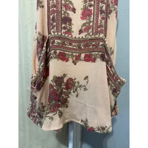 Free People‎ Mini Slip Dress XS Tunic Peach Floral Border Print Open Back Boho thumbnail 5