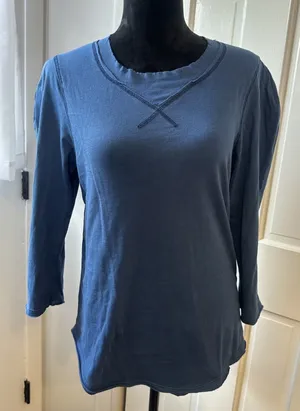 Free People We The Free Clover Puff Shoulder Top Blue Cotton 3/4 Sleeve Medium thumbnail 1