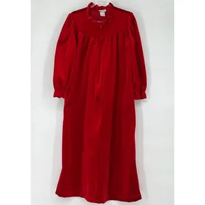 Vintage Red Velour Nightgown‎ Women Medium Quilted Ruffle Zip Long Sleeve Appel thumbnail 2