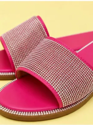Women's Rhinestone Crystals Flat Sandals in hot pink/fuchsia. Size 9.5 TTS thumbnail 1