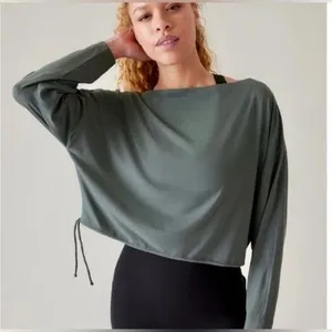 Athleta Cool Down Top Long Sleeve Crop XL Bali Green thumbnail 1