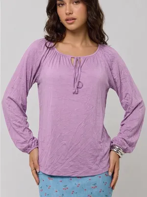 Women’s Lavender Tie-Neck Long Sleeve Tunic Top thumbnail 2