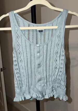 American Eagle Light Blue Knit Button-Front Tank - Size XS thumbnail 1