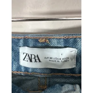 Zara Straight Leg Jeans Women Size 4 Blue Distressed Grunge Raw Hem High Rise thumbnail 6