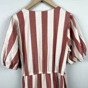 Knox Rose Wrap Dress L Maxi V-Neck Striped Cream‎ Brick Tiered Short Puff Sleeve thumbnail 9