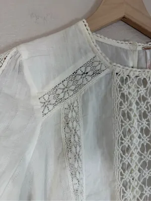 Free People Without You Lace Crochet Panel Ivory Peasant Blouse XS $148 thumbnail 10