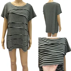 Dress Barn Tiered Short Sleeve Boat Neck Striped Green and White Top Womens 2X thumbnail 3