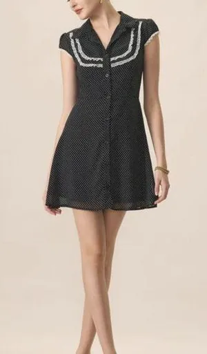 RIHOAS Women's Black Collared Polka Dot Mini Dress 3 thumbnail 1